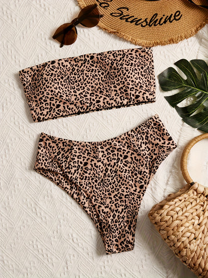 Leopard Print Bandeau 2-Piece Bikini