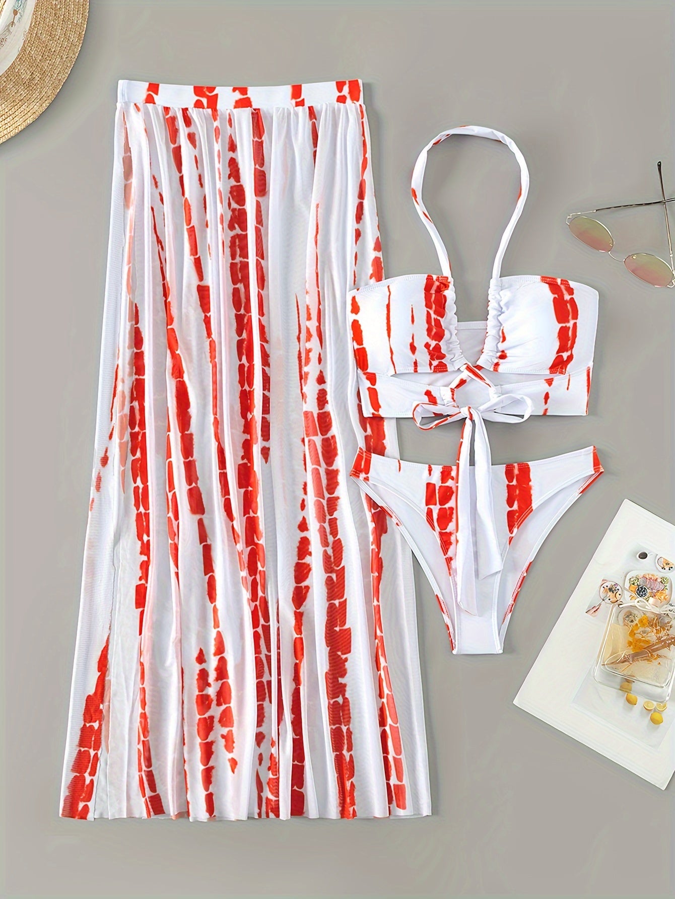 Halter Tie Dye 3-Piece Set Bikini