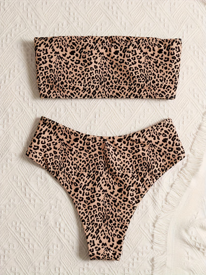 Leopard Print Bandeau 2-Piece Bikini