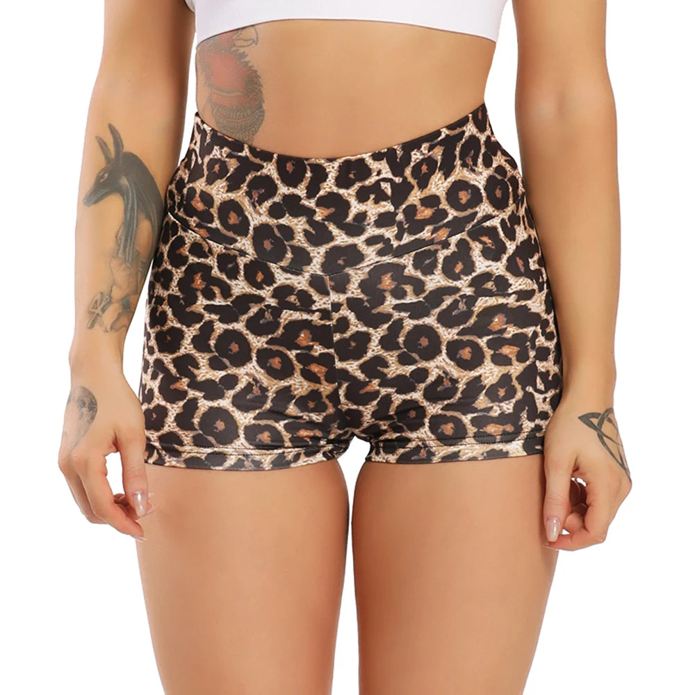 Leopard Print High-Waisted Active Shorts