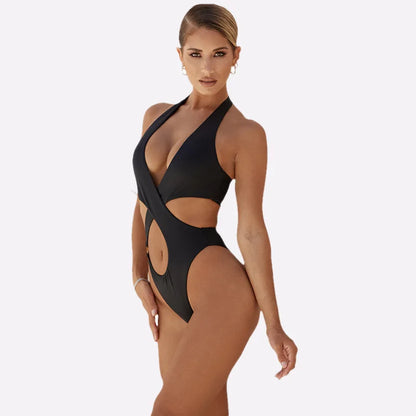 Black Halter Brazilian One-Piece