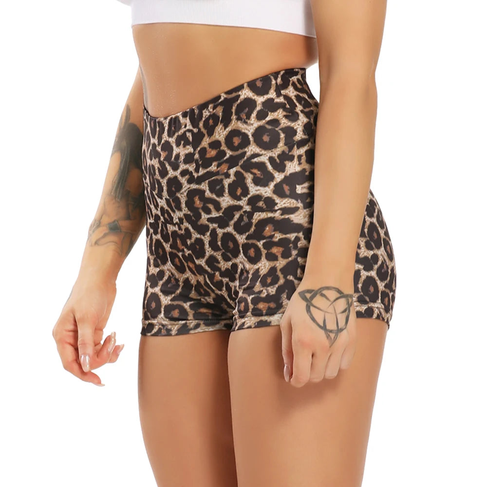 Leopard Print High-Waisted Active Shorts