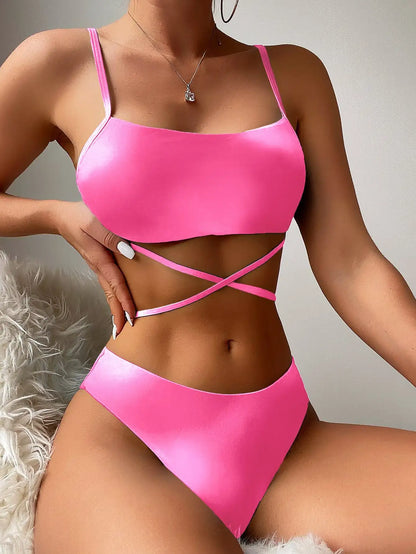 Ombre Lace Up 3-Piece Swimsuit