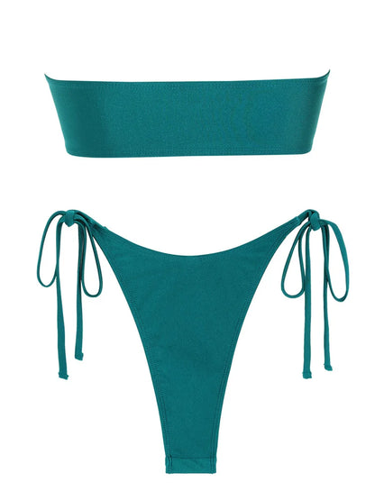 Solid Bandeau Side-Tie Bikini