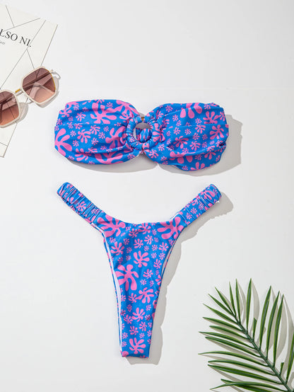 Bandeau Blue Floral Bikini