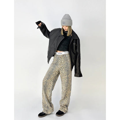 American Retro High Leopard Print Baggy Pants