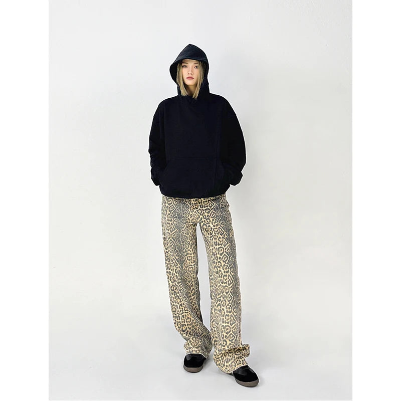 American Retro High Leopard Print Baggy Pants