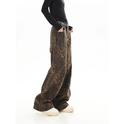 American Retro High Leopard Print Baggy Pants