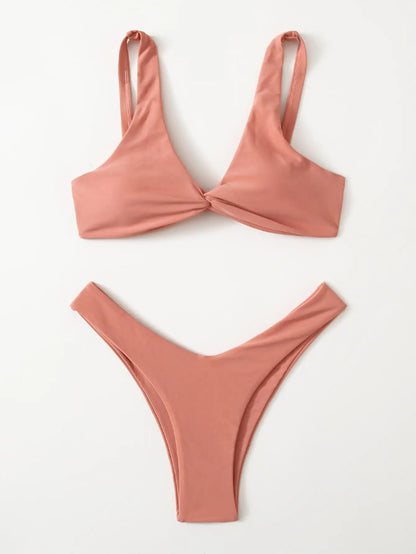 Solid Front-Tie Bikini