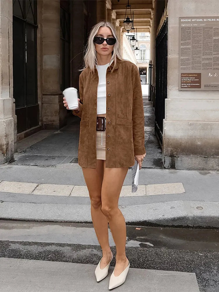 Vintage Brown Suede Leather Blazer Jacket