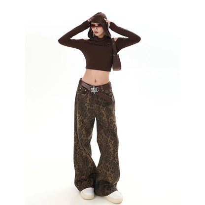 American Retro High Leopard Print Baggy Pants