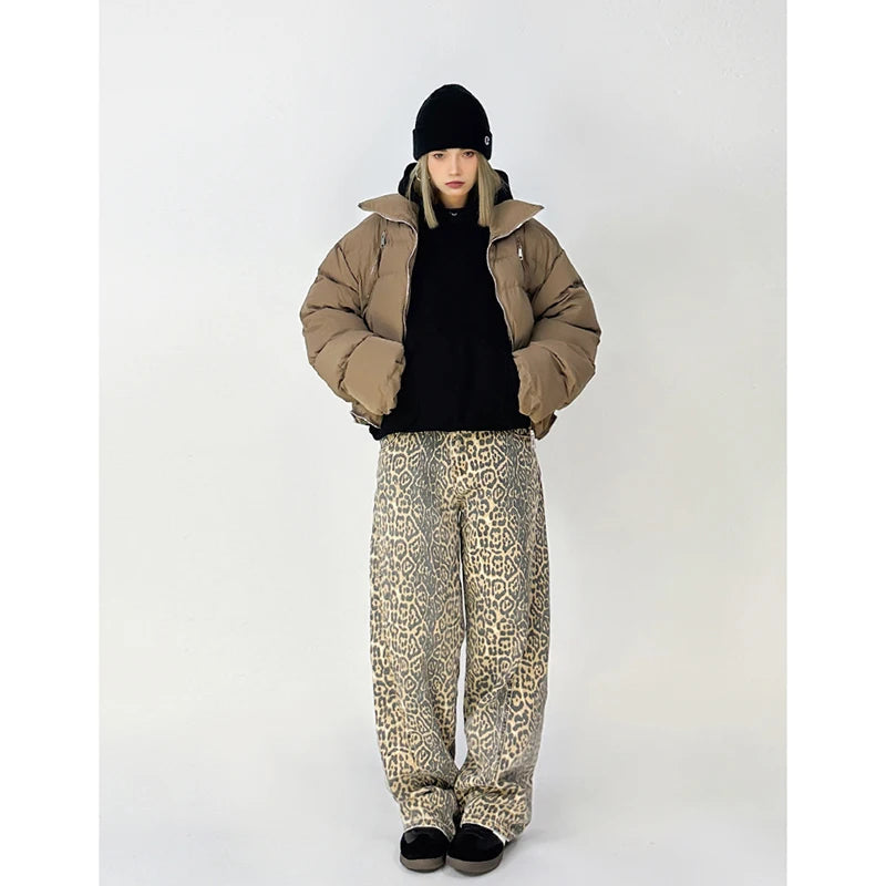 American Retro High Leopard Print Baggy Pants