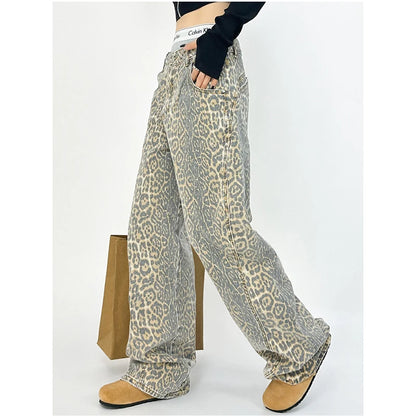 American Retro High Leopard Print Baggy Pants