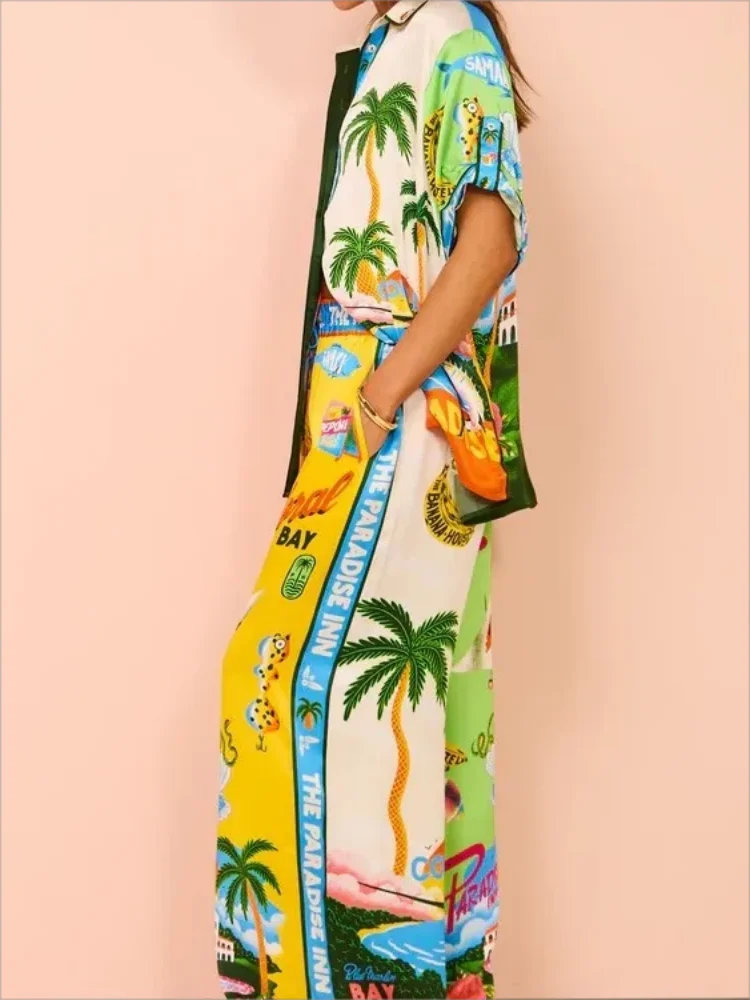 Casual Printed Coconut Trees 2 Piece Beach Outfit