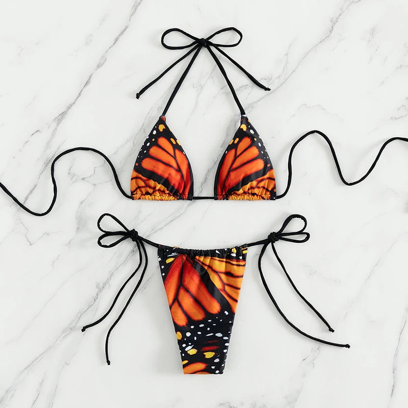 Butterfly Print Triangle Top Bikini