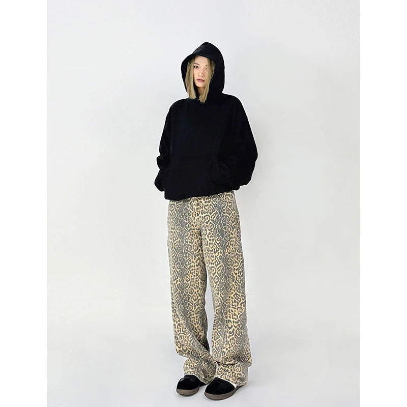 American Retro High Leopard Print Baggy Pants