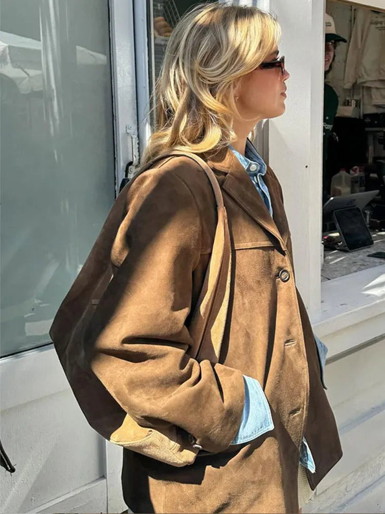 Vintage Brown Suede Leather Blazer Jacket
