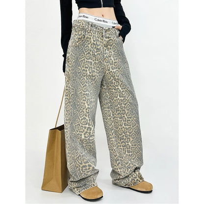 American Retro High Leopard Print Baggy Pants