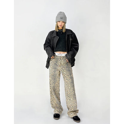 American Retro High Leopard Print Baggy Pants