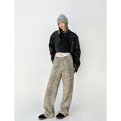 American Retro High Leopard Print Baggy Pants