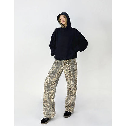 American Retro High Leopard Print Baggy Pants