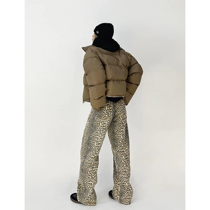 American Retro High Leopard Print Baggy Pants